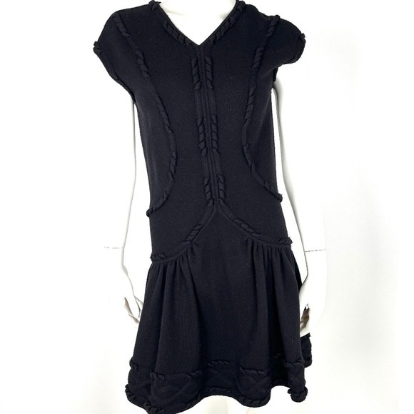 Authentic CHANEL Sleeveless Wool Cashmere Black Knee Length Dress 36 4 6